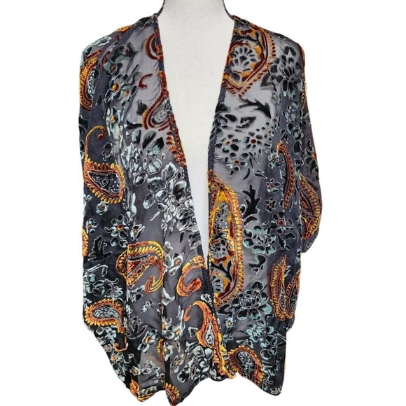 UMGEE Velvet Burnout Kimono Top Open Front Size S/M - Picture 1 of 9
